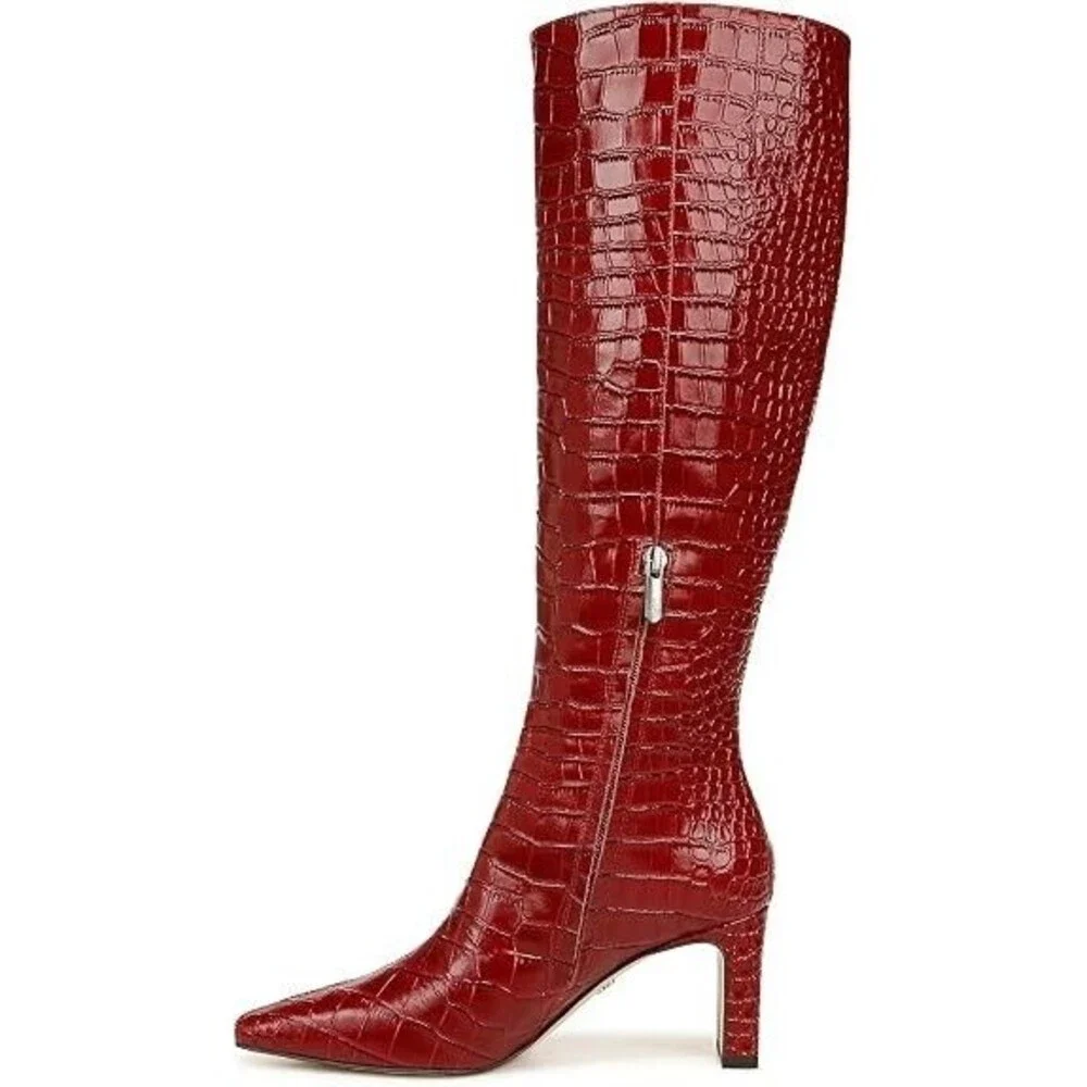 Sam Edelman Women's Sylvia Boots Size 5.5 Scarlet Cherry Leather Knee High Boot
